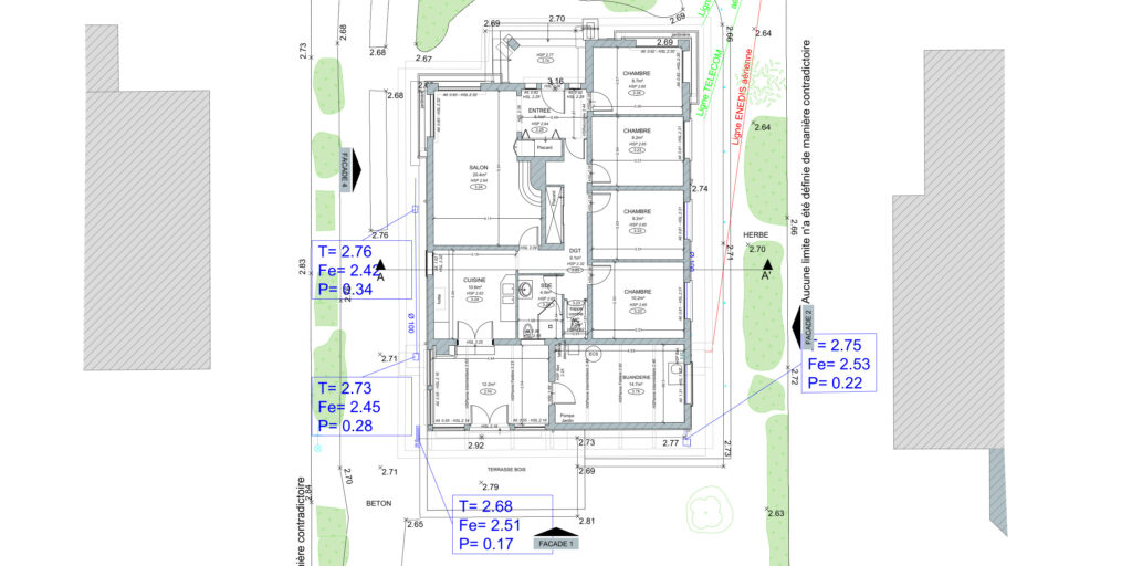 Exemple d'un plan 2D filaire pour la rénovation d'une maison