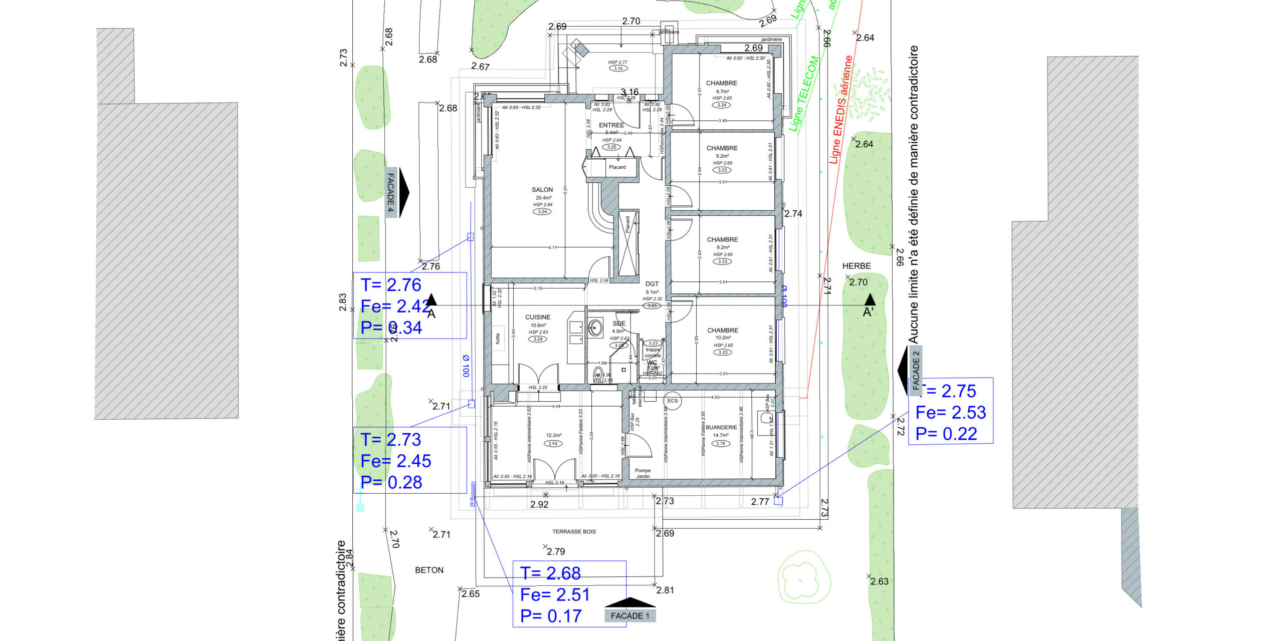 Exemple d'un plan 2D filaire pour la rénovation d'une maison