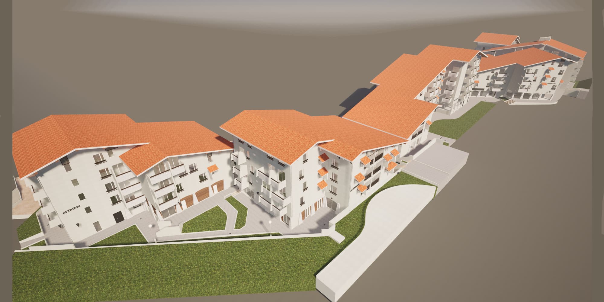 facades de cinq bâtiments sur la côte landaise