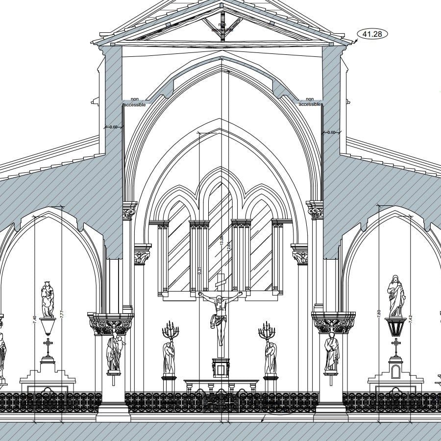 Apercu d'une coupe transversale d'une église